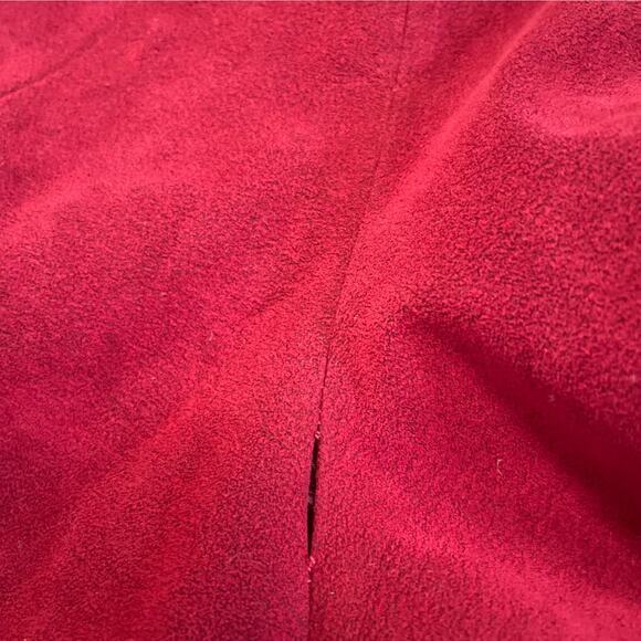 Vintage 70s deep red faux suede button front mid length coat L - Picture 7 of 7